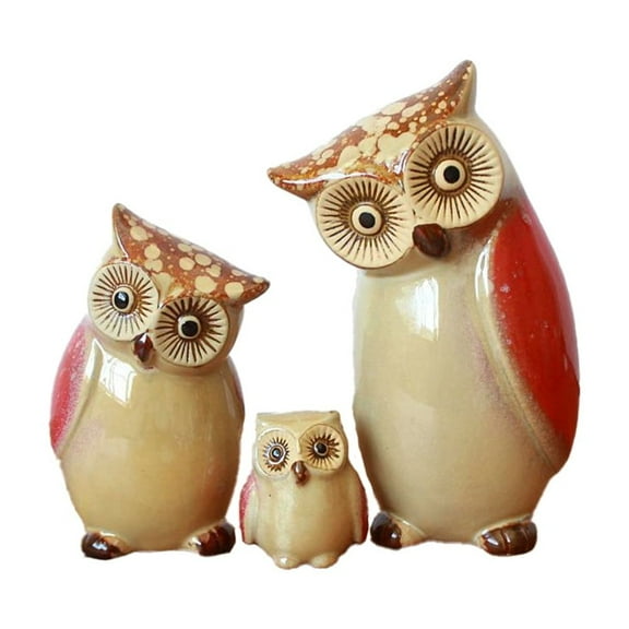 3PCS Owl Statue for Home Decor Accents,Owl Decor for Bookshelf Bedroom Living Room Office Table Desk Mantle TV Stand Boho Decoration,Red