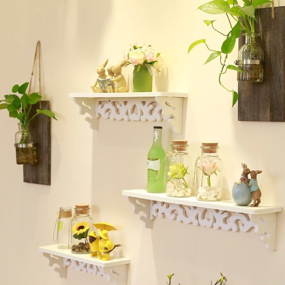 3PCS PVC Floating Shelves, No Drill No Tools Wall Mounted, Spice Rack & Bookshelf Set for Kitchen, Living Room, Bedroom, Bathroom, Office White