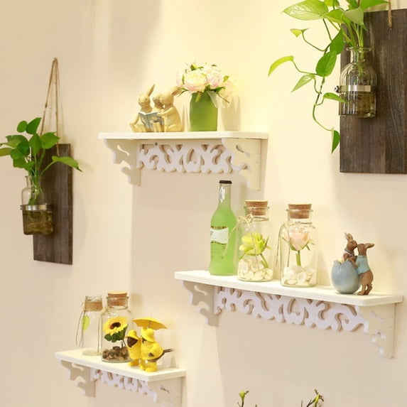 3PCS PVC Floating Shelves, No Drill No Tools Wall Mounted, Spice Rack & Bookshelf Set for Kitchen, Living Room, Bedroom, Bathroom, Office White