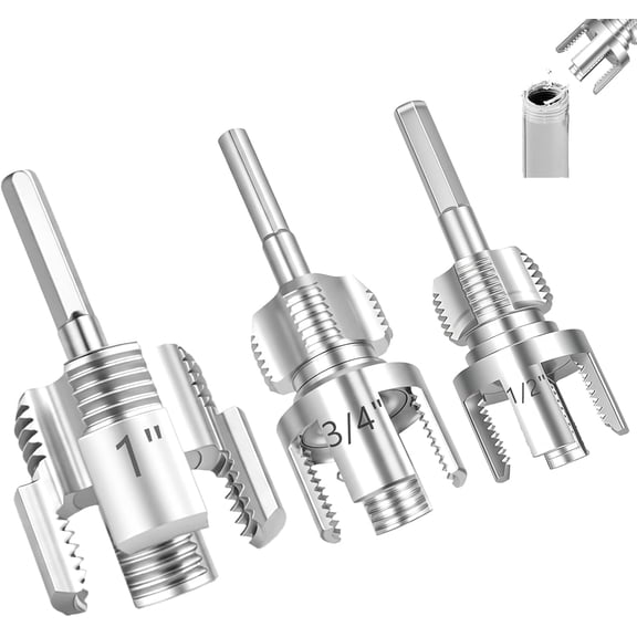 3PCS PVC Pipe Threader Tool Set, 1/2" 3/4" 1" Internal & External Threading Kit for Water Pipes, Heavy-Duty Electric Drill Compatible