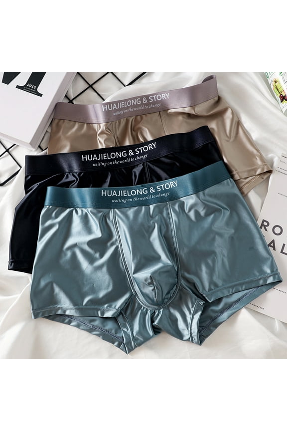 3PCS/Pack Luxury Ice Silk Satin-like Boxers Summer Smooth Cool Solid Men's Underpants Breathable Mesh Crotch Panties Underwear