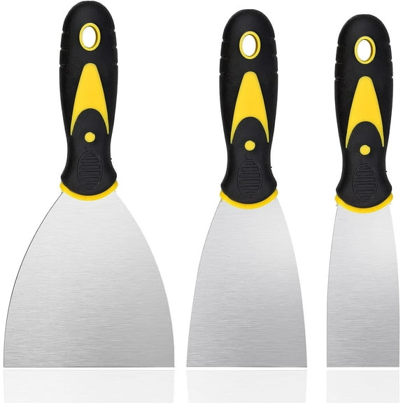 3PCS Paint Scrapers Putty Knife Wallpaper Scraper Set Putty Knife Scraper with Plastic Handle for Wall DIY Decorating Paint Removal, 1.5, 3, 4 Inches