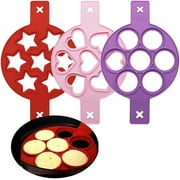 3PCS Pancake Making Mold, Non Stick Fried Egg Mould with 7 Cavity Heart Round Star Shape