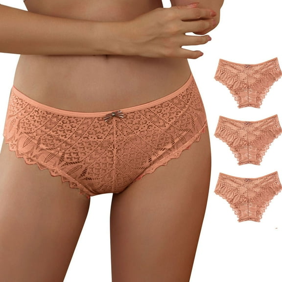 3PCS Panties For Women Crochet Lace Lace Up Panty Sexy Hollow Out Underwear(M, Pink)