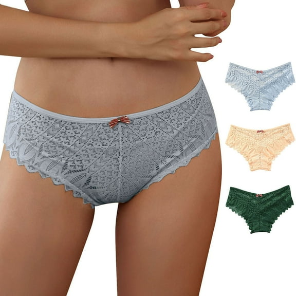 3PCS Panties For Women Crochet Lace Lace Up Panty Sexy Hollow Out Underwear(XXL, Blue)
