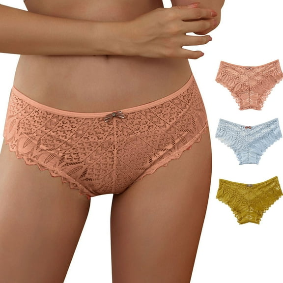 3PCS Panties For Women Crochet Lace Lace Up Panty Sexy Hollow Out Underwear(XXL, Yellow)