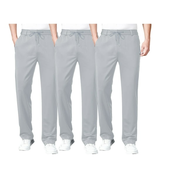 3PCS Pants For Men Solid Color Casual Elastic Waist Trousers Breathable Straight Pockets Pants Comfort Lightweight