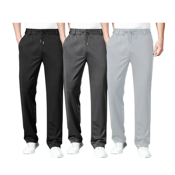 3PCS Pants For Men Solid Color Casual Elastic Waist Trousers Breathable Straight Pockets Pants Comfort Lightweight