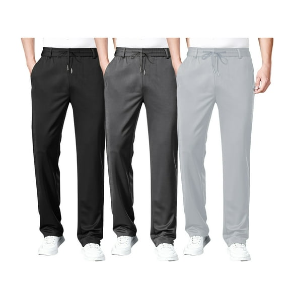 3PCS Pants For Men Solid Color Casual Elastic Waist Trousers Breathable Straight Pockets Pants Comfort Lightweight
