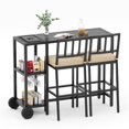 thumbnail image 1 of 3PCS Patio Bar Set Outdoor Metal Bar Dining Table with Stemware Racks Storage Shelves 2 Bar Stools with Cushion Footrest, Black, 1 of 10