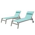 thumbnail image 1 of 3PCS Patio Chaise Lounge Chair Sets with Side Table, Textilene Reclining Chair w/ Adjustable Backrest, 2 Wheels and Aluminum Frame, Outdoor Recliners for Poolside Beach Balcony (Lake Blue), 1 of 6