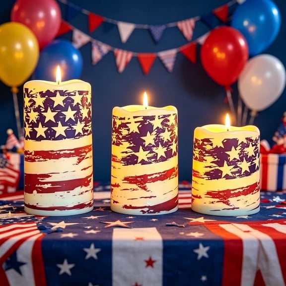 3PCS Patriotic Flameless Candles, Color Changing American Flag Star LED Candles with Remote & Timer, Flickering 4th of July Pillar Candles Battery Operated for Home Independence Day Decor