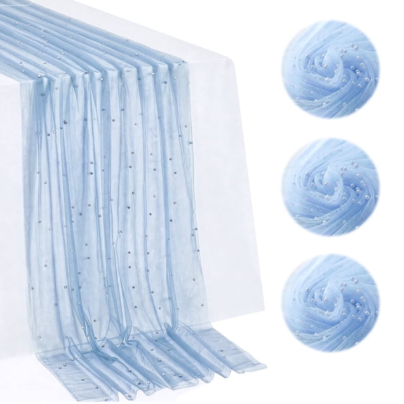 3PCS Pearl Gauze Table Runner 10FT Sheer Tablecloth Elegant Dining Table Decor for Home Party Holiday Wedding,33 x 124 Inches