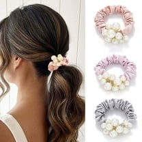 3PCS Pearl Hair Ties Elastic Ponytail Holder Satin Hair Scrunchies Beaded Set Hairbands Simple Hair Accessories for Women