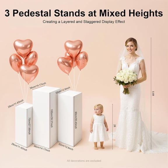 3PCS Pedestal Stand,Metal Stands for Wedding,Sturdy Pedestal Display,White Display Stands Pillars,Square Dessert Table Cake Plant Stand,Flower Display Rack for Birthday Party,Art Decor
