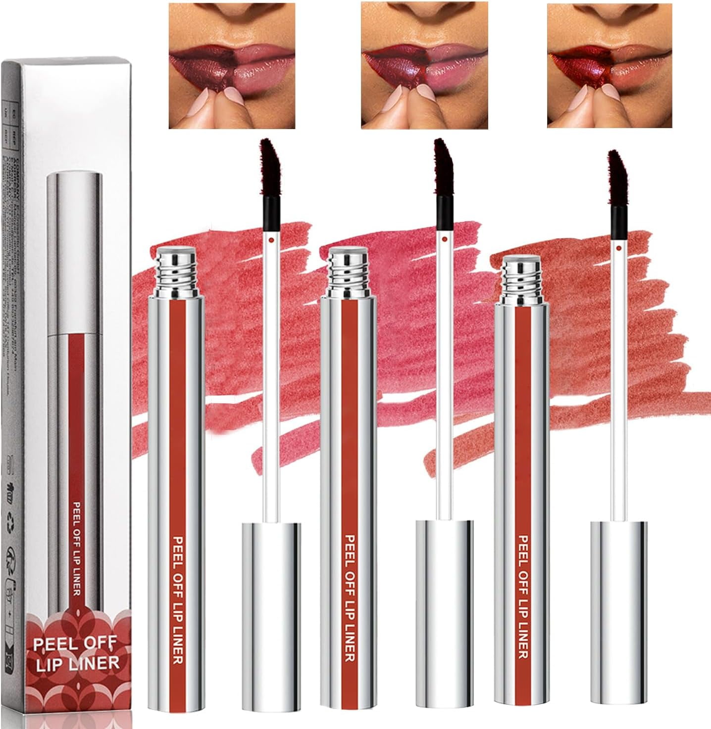 3PCS Peel Off Lip Liner Stain Set, Long Lasting Lip Stain Peel Off, Waterproof Matte Lip Liner Peel Off, Highly Pigmented Lip Tint, Easy Application Lip Stain Peel Off Tattoo Lips All Day Wear