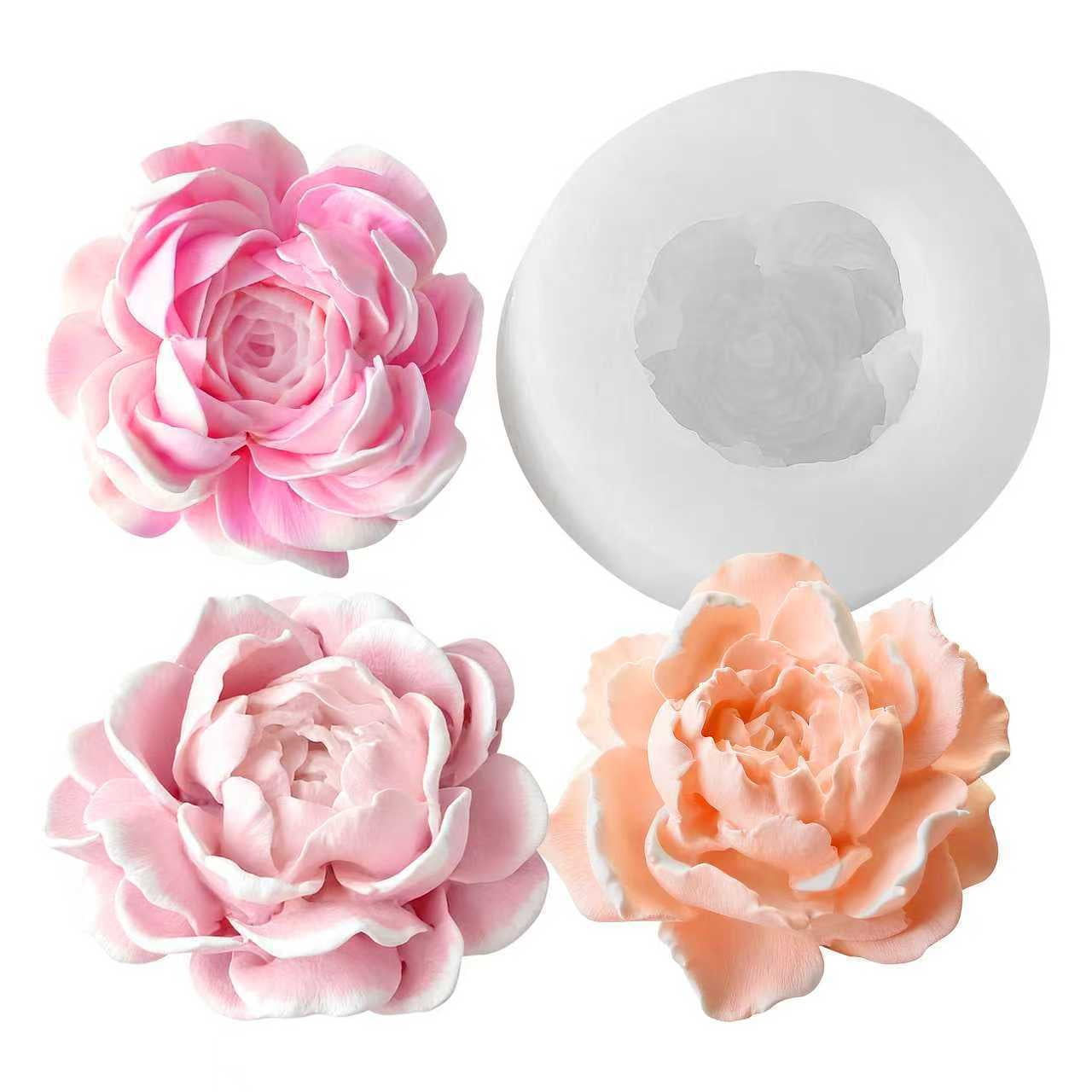 3PCS Peony Silicone Candle Flower Wax Mold Silicone for Candles Resin Making Molds Moldes for Making Mothers Day Gifts for Mom Daughter Home Decoration