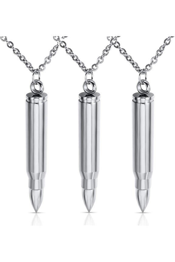 3PCS Personalized Stainless Steel Bullet Urn Necklace Keepsake Memorial Ashes Urn Necklaces for Men