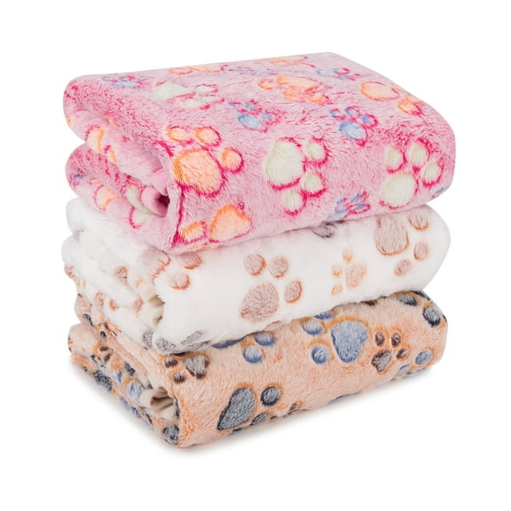 3PCS Pet Blanket Soft Fleece Fluffy Blanket Warm Cute Paw Print Throw Blanket Puppy Kitten Sleep Mat Bed Covers for Dog Puppy Cat
