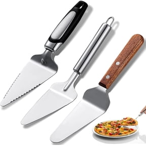 3PCS Pie Server Set Stainless Steel Pie Spatula Serrated with Comfortable Handle,for Cutting and Serving Desserts Pizza and Cake silverware Kitchen Pasta Utensils Wooden