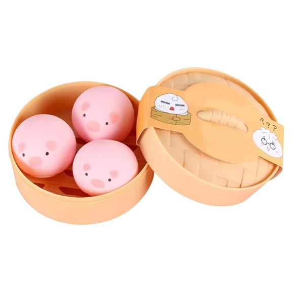 3PCS Pink Dumpling Squis – Large Steamed Bun Stress Relief Fidget Toys, Soft Slow-Rising Squishies, Funny White Elephant Gifts Under 10