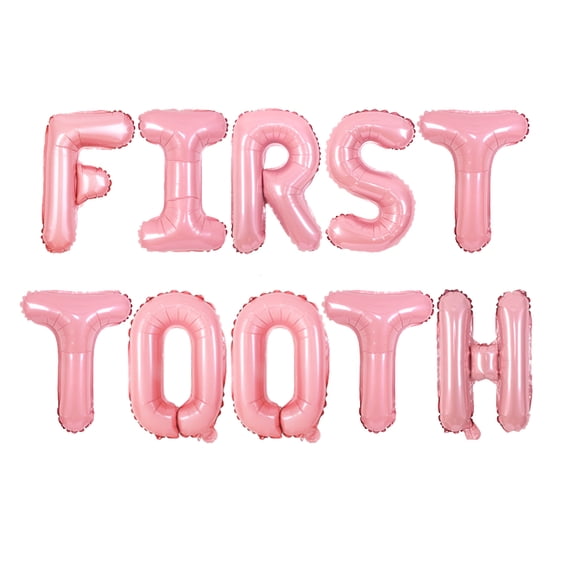 3PCS Pink First Tooth Letter Balloons and Tooth Shape Balloon Decorations Girls First Tooth Birthday Party Supplies