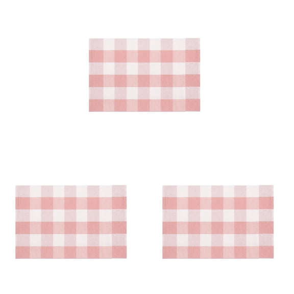 3PCS Pink Gingham Buffalo Check Doormat Welcome Mats Rugs Carpet Outdoor/Indoor for Home/Office/Bedroom,Pink White
