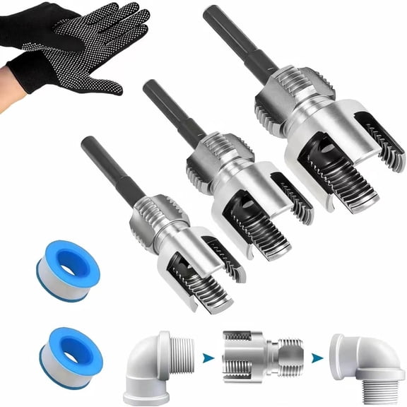 3PCS Pipe Threading Tool Kit, Dual-Function Internal & External Pipe Threader for 1/2" 3/4" 1" PVC Pipes, Electric Drill Compatible Alloy Steel Thread Cutting Tool for Plumbing Home Repair