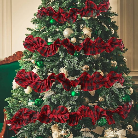 3PCS Plaid Christmas Tree Garland Rustic Craft Garland Christmas Tree Ribbon for Christmas Crafts Decoration, Floral Bows Craft, 9 Feet
