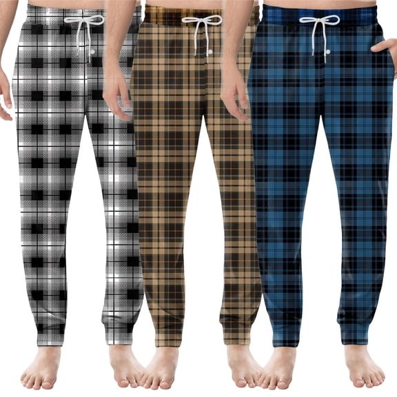 3PCS Plaid Pajama Pants for Men Drawstring Elastic Waist Pajamas with Pockets Comfy Lightweight Pajama Sleep Pant Soft Loose Fit with Button Fly Christmas Pajamas,XL