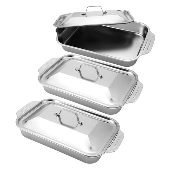 3PCS Plus Stainless Steel Baking Tray with Lid - Non-Stick Thickened Rectangle Oven Tray for Desserts, Breads and Seafood - Perfect for BBQs, Buffet and Holidays,christmas.