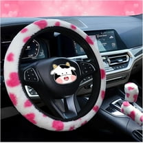 3PCS Plush Heart Print Steering Wheel Cover,Auto Furry Cute Shift Gear & Hand Brake Covers Soft Warm Universal Car Interior Accessories for Women Men(Pink Heart)