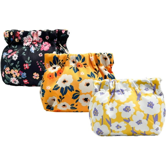 3PCS Pocket Cosmetic Bag, No Zipper Self-closing Small Makeup Bag Coin Purse, Waterproof Mini Pouch for Women Mini Travel Storage bag for Cosmetics Headphones Jewelry