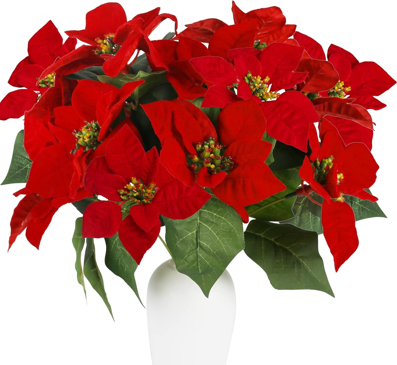 3PCS Poinsettias Artificial Christmas Flowers Bouquet Red Poinsettia ...