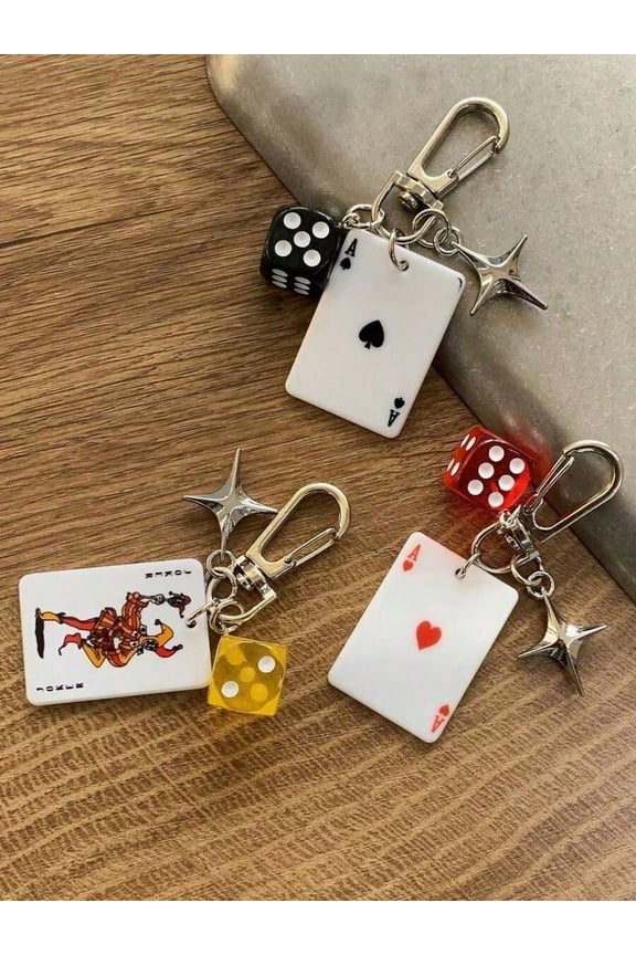 3PCS Poker Dice Keychain With Star Pendant