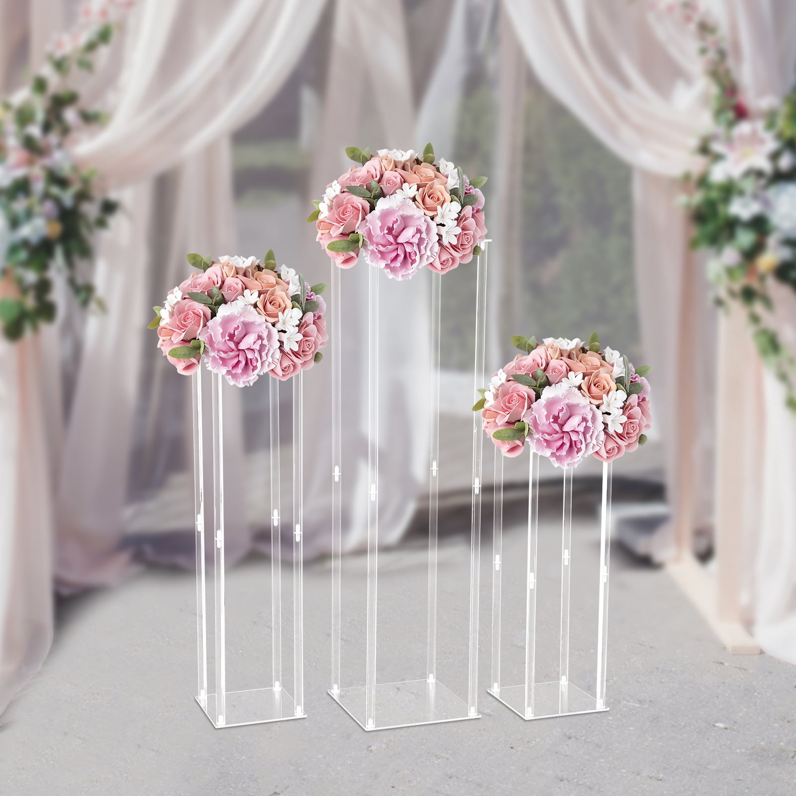 3PCS Polished Acrylic Floor Flower Stands - Rectangular Design - for ...