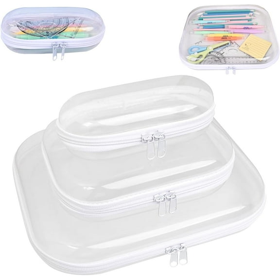 3PCS Portable Item Storage Box,Hard Zipper Case,Travel Organizer Box,Clear Plastic Storage Box,Hard Shell Zipper Case for Cosmetics,Stationery
