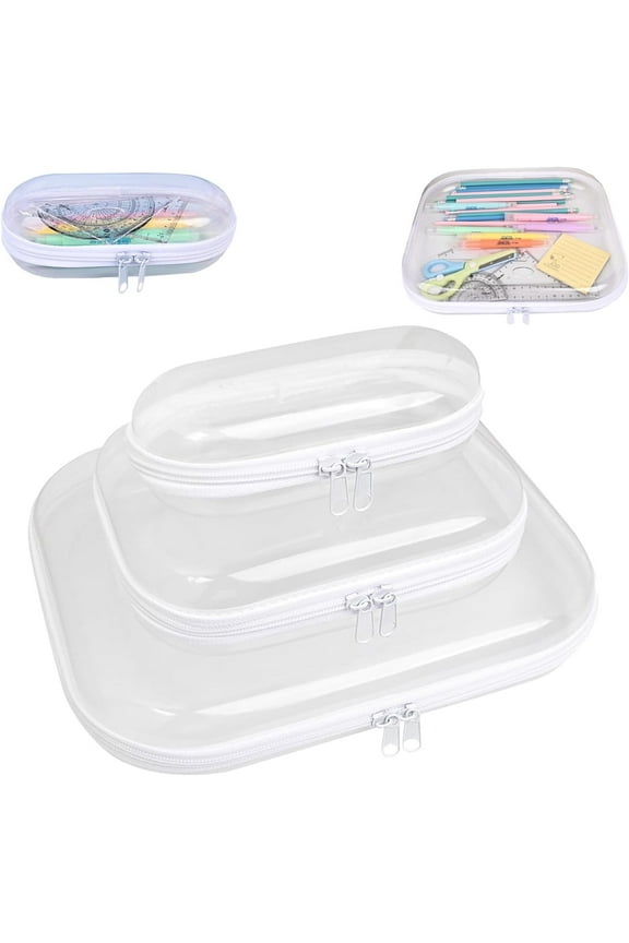 3PCS Portable Item Storage Box,Hard Zipper Case,Travel Organizer Box,Clear Plastic Storage Box,Hard Shell Zipper Case for Cosmetics,Stationery