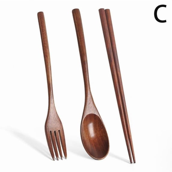 Wooden Chopsticks Spoon Fork Set, Phoebe Wood with Natural Paint, Reusable Camping Cutlery, Eco-Friendly