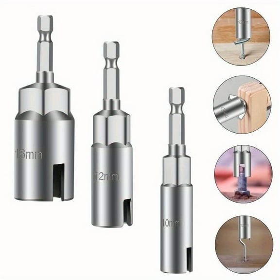 3PCS Power Wing Nut Driver Set, 1/4" Hex Shank Slot Wing Nuts Bolt Driver Hook Drill Bit Socket Wrenches Tools for Panel Nuts Screws Eye C Hook Bolt Q-Hanger, 10mm 12mm 16mm