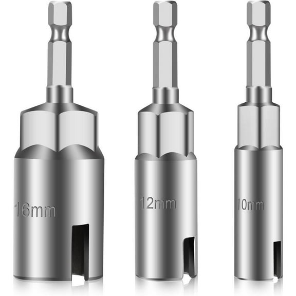 3PCS Power Wing Nut Driver Set, 1/4" Hex Shank Slot Wing Nuts Bolt Driver Hook Drill Bit Socket Wrenches Tools for Panel Nuts Screws Eye C Hook Bolt Q-Hanger, 10mm 12mm 16mm