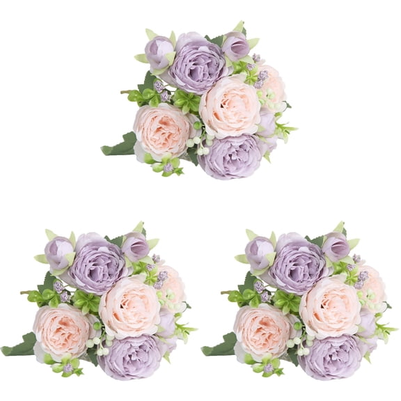 3PCS Premium Purple Artificial Rose Flowers Bouquet,Pink Purple Silk Fake Flower Decoration, Faux Floral Arrangements for Wedding Bridal Bouquets and Home Table Centerpieces Decor,H