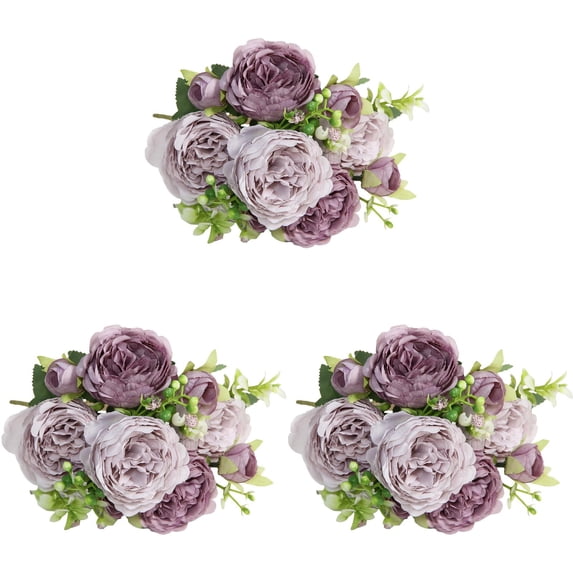 3PCS Premium Purple Artificial Rose Flowers Bouquet,Pink Purple Silk Fake Flower Decoration, Faux Floral Arrangements for Wedding Bridal Bouquets and Home Table Centerpieces Decor,H