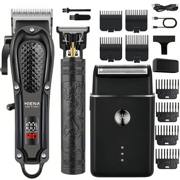 3PCS Professional Men Hair Clippers, Cordless Barber Clipper & T-Blade Beard Hair Trimmer Set, Electric Razor Foil Shaver