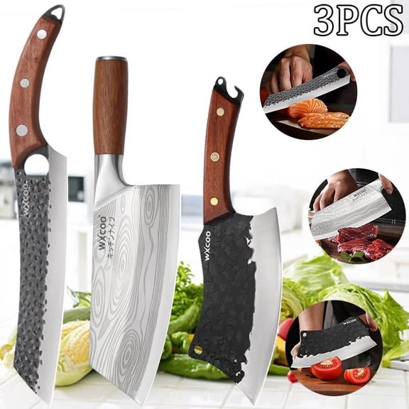 3PCS Professional Stainless Steel Boning Knife Fruit Knife Santoku Utility Paring Knife for Cooking Chef Knife Vegetable Chopper Barbecue Knife Meat Cleaver Sharp Cutting Utility Kitchen Knife