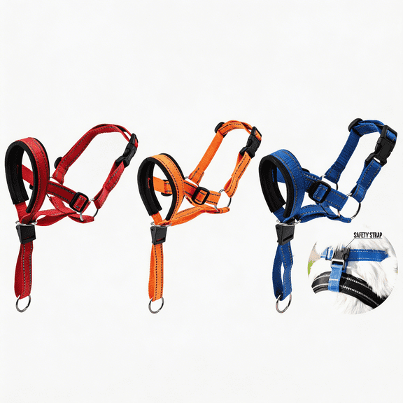 3PCS No Pull Dog Head Halter, Reflective Padded Adjustable Dog Head Collar, Anti-Choking Training Headcollar to Stop Heavy Pulling, for Medium & Large Breed Dogs(Red+Orange+blue)
