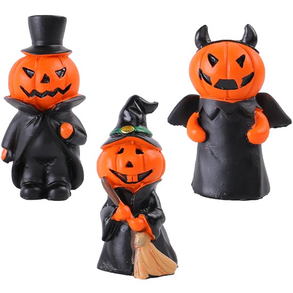 3PCS Pumpkin Wizard Figurines Halloween Shelf Decor, Handcrafted Resin Sculptures for Tabletop & Fall Displays
