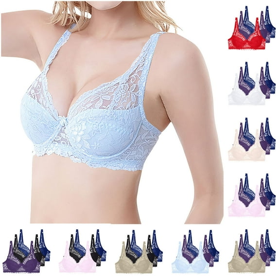 3PCS Push up Plus Size Women's Bras Underwire Solid Color Breathable Bras Women's Comfortable Lightweight Supportive Daily Bras Sleeping Underwear Purple 85B