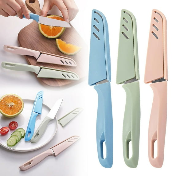 3PCS Rainbow Paring Knife Set with Sheaths Stainless Steel Sharp Colorful Kitchen Knives for Fruit Vegetable Peeling Chopping Slicing