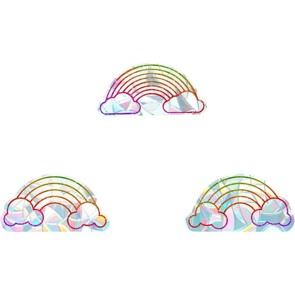 3PCS Rainbow Window Clings Decal Clouds Anti Collision Window Glass Alert Stickers for Birds Strike Decals Non Adhesive Prismatic Vinyl Film for Sliding Doors Windows Glass Multi-color